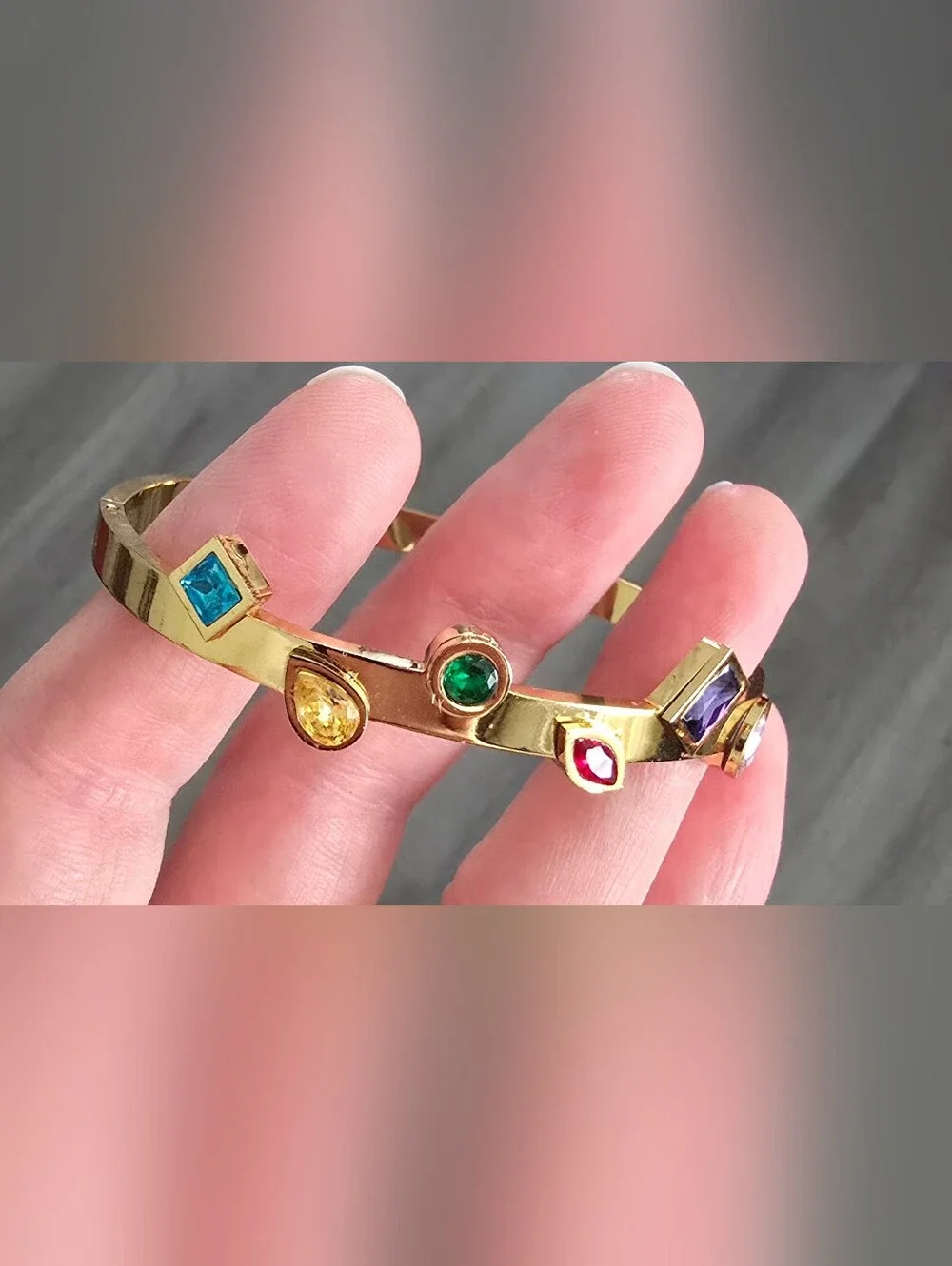 Gold-Tone Multicolor Gemstone Bangle Bracelet